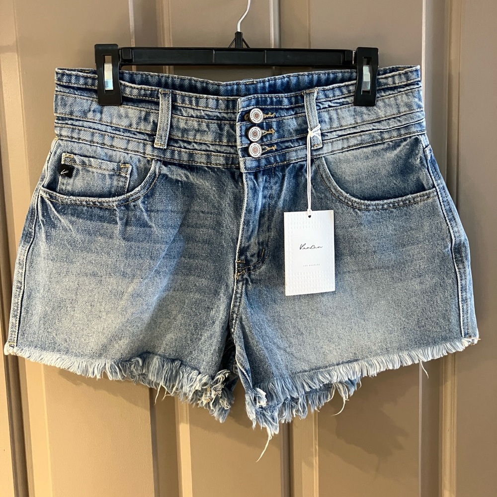 NWT Kancan High Waister 3 Button Denim Blue Women's Shorts Size 9/28